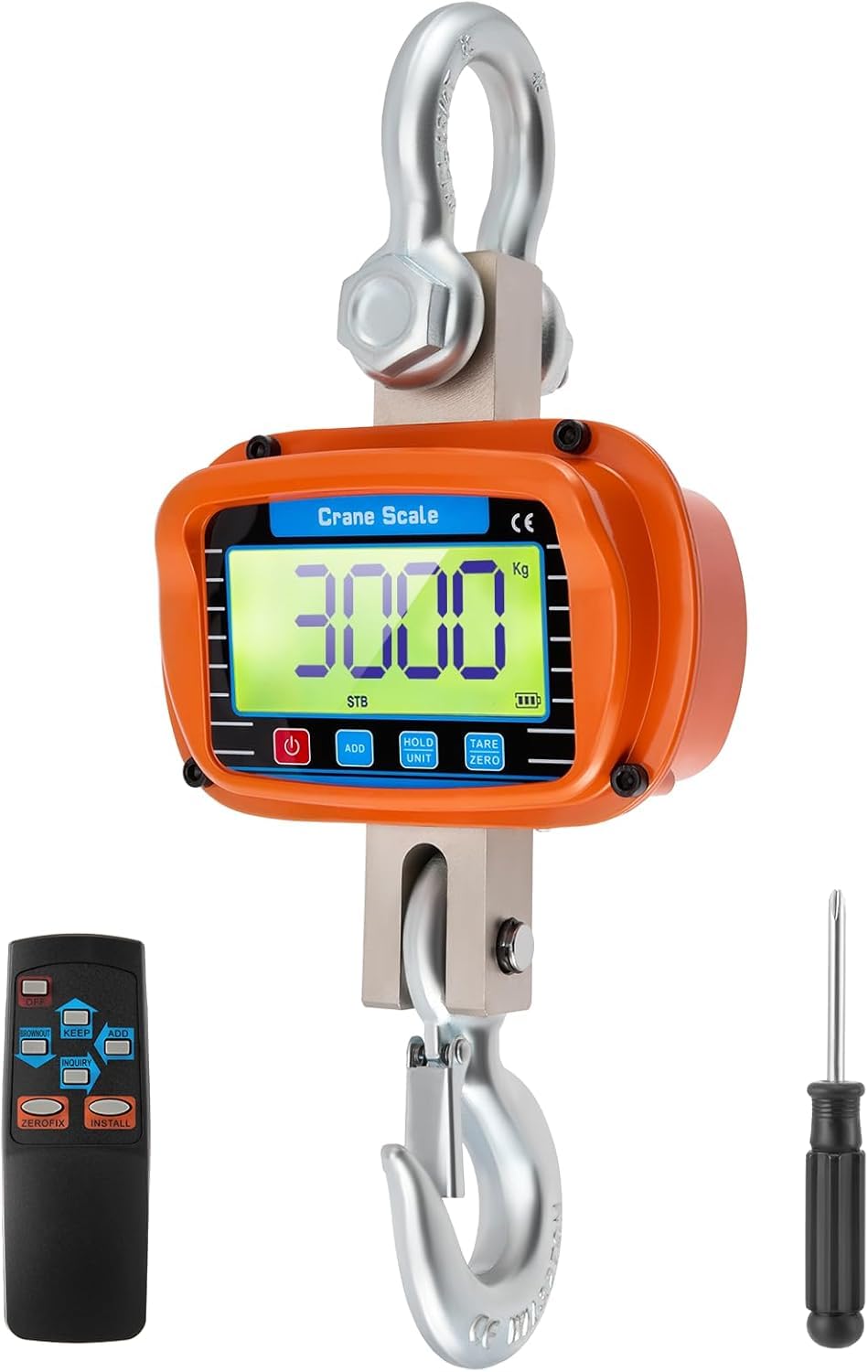 Báscula de grúa de 3000kg, Báscula de Grúa Electrónica 3T,Colgante Industrial con sensor preciso, pantalla LCD grande y control remoto, Visualización de temperatura y humedad para granjas(Orange)