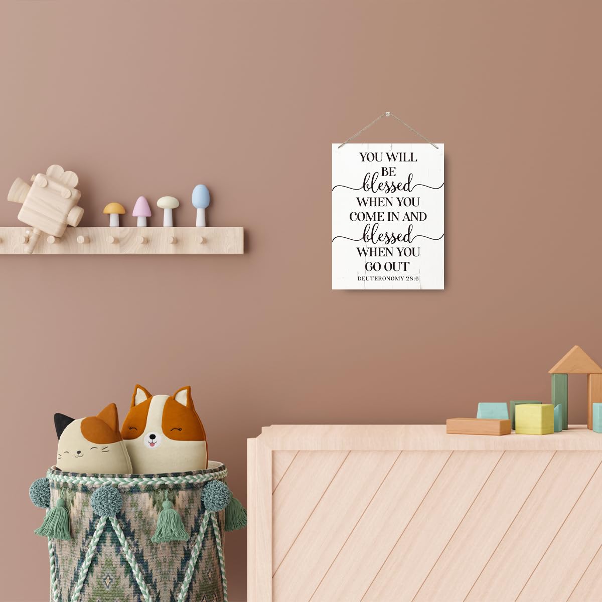 Religiöses Holzschild – „You Will Be Blessed When You Come In“, 38x29 Cm, Rustikale Bauernhaus-Deko