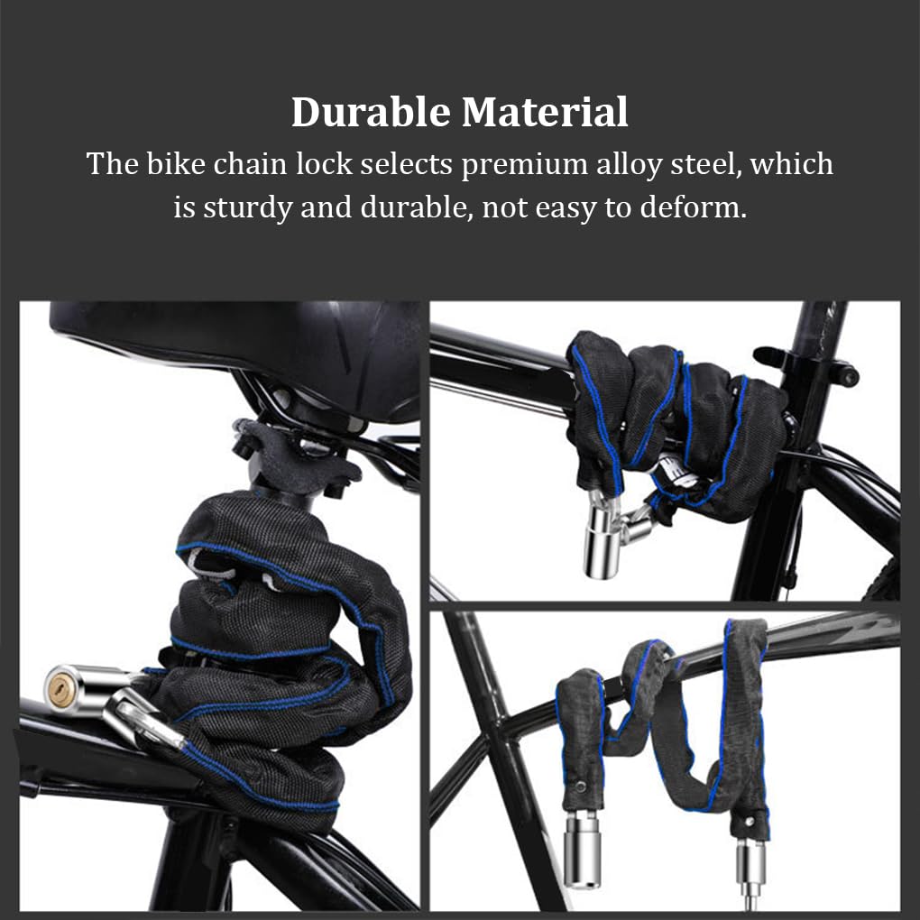 Set di 5 lucchetti a catena per bicicletta, con cavo rinforzato, dispositivo antifurto per strada, montagna, scooter elettrico, 60 cm