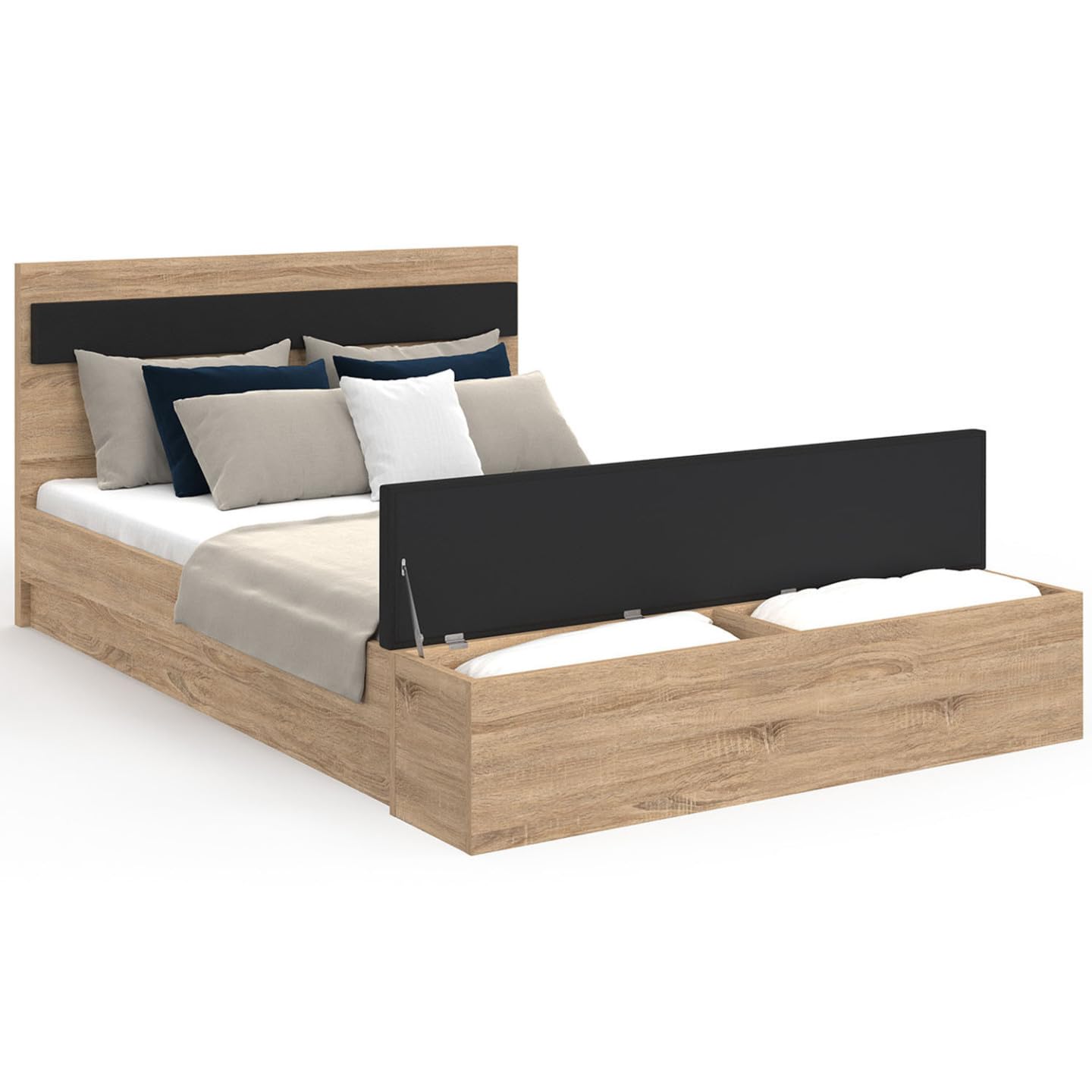 IDMarket - Lit Double Gaelle 140 x 190 cm Bois et Noir