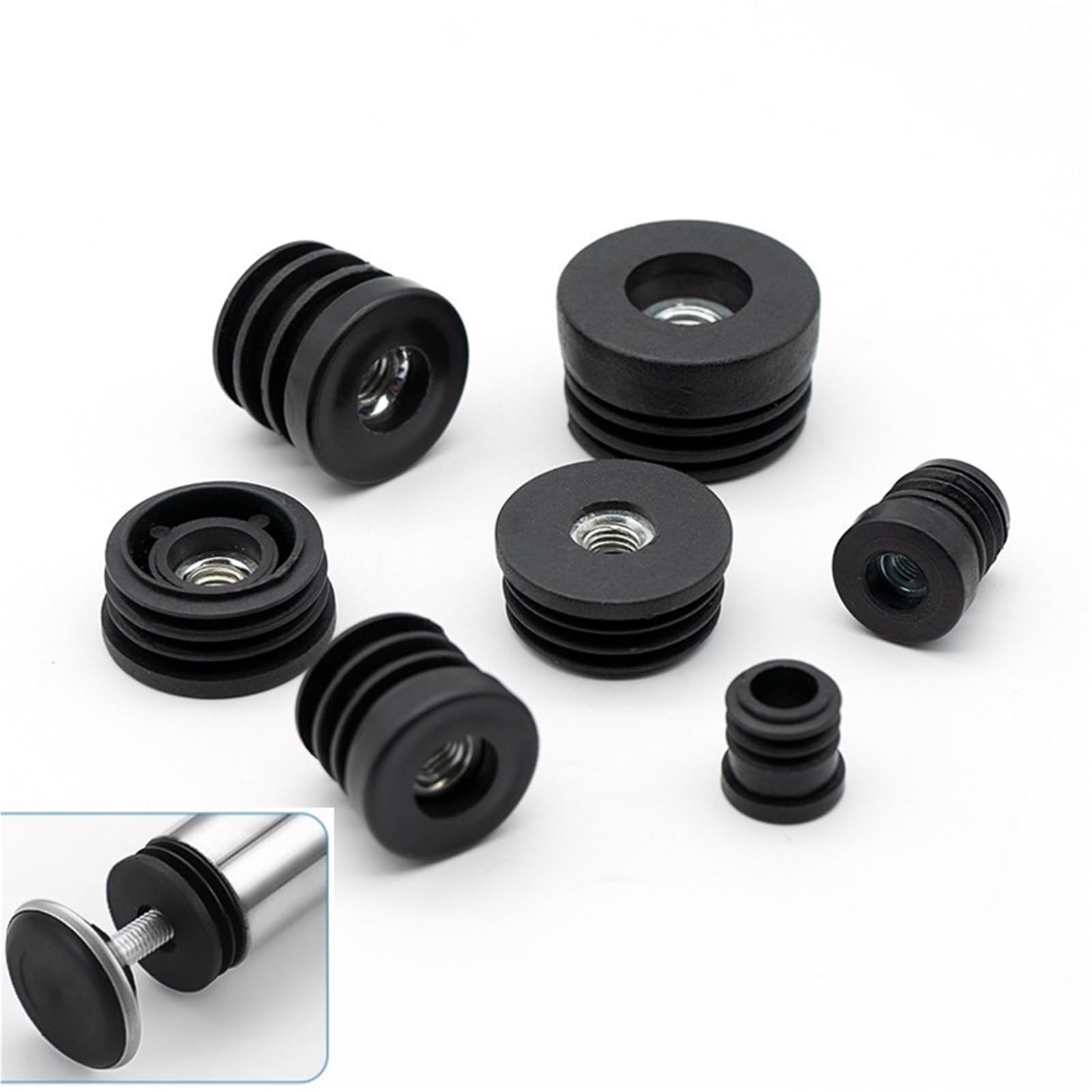 16mm~50mm Round Nut Hole Plug Pipe Black Plastic Furniture Leveling Feet Blanking End Cap M6 M8 M10 For Pipe(19mm-M6(10pcs))