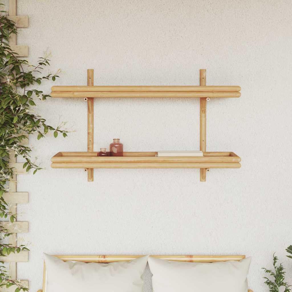Estantería de pared de bambú marrón, 100 x 26 x 60 cm, estante montado en la pared para sala de estar, dormitorio, baño, diseño moderno, ecológico