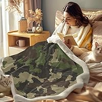 Vista 3 de Sleepwish Manta de Forro Polar con Camuflaje Caqui Militar para Niños Varones, Manta Sherpa Suave de Camuflaje del Ejército para Sofá y Silla, Manta