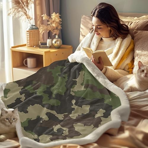 Miniatura 3 de Sleepwish Manta de forro polar de camuflaje caqui militar para niños y niños, manta sherpa de camuflaje militar suave para sofá y silla, manta (50 x