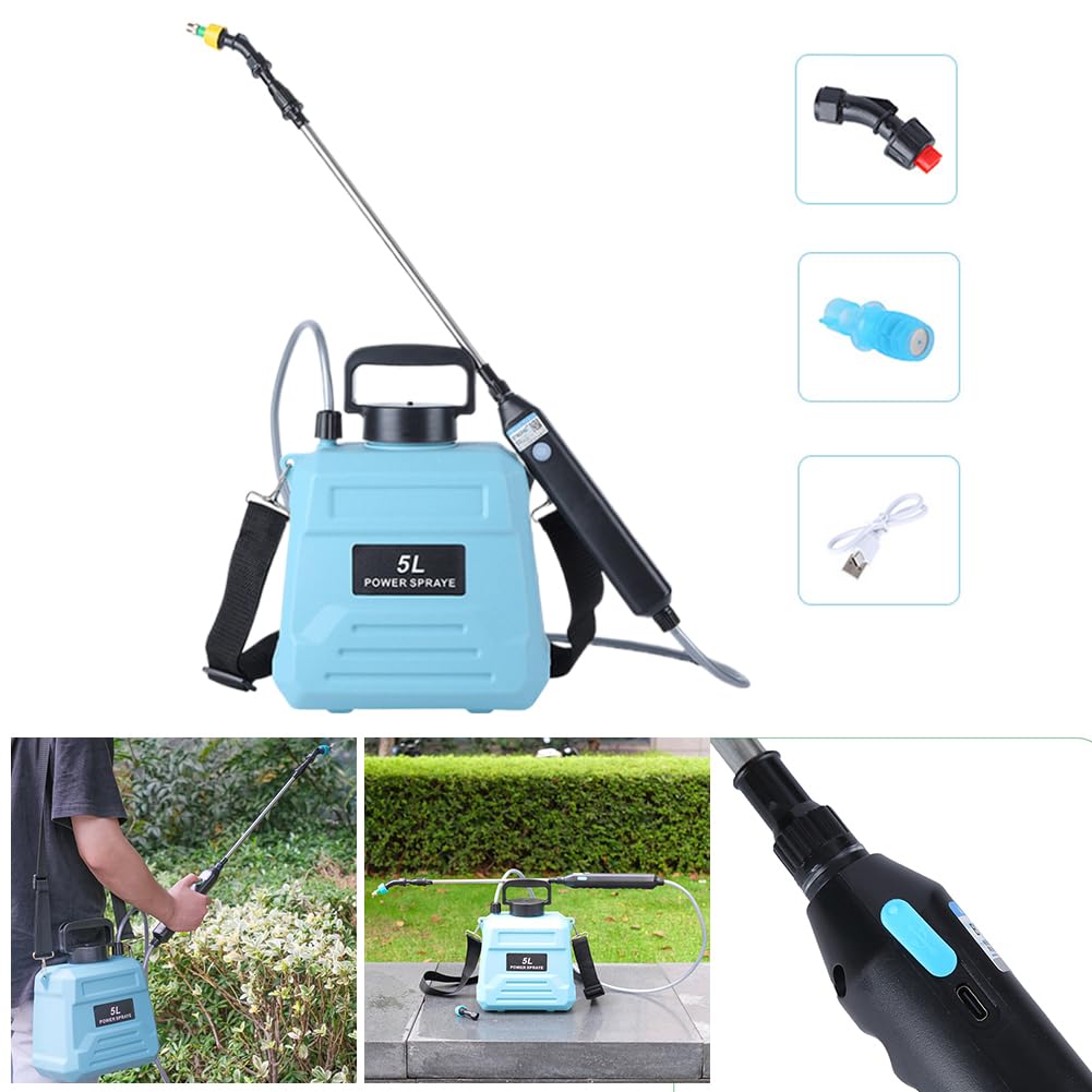 Starnearby Pulverisateur de Jardin Electrique 5L, Pulvérisateur électrique USB Rechargeable, Vaporisateur Jardin, Pulverisateur avec Lance Telescopique et 3 Buses pour Jardinage