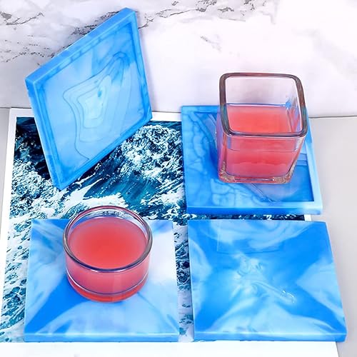 Miniatura 6 de Voyyphixa 4 moldes de resina para posavasos cuadrados de silicona para resina epoxi, moldes de resina epoxi, portavelas de bricolaje, jabonera,