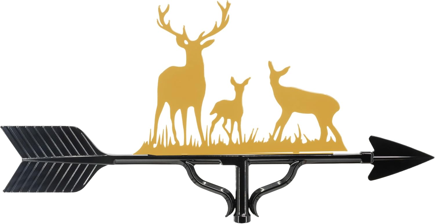 Deluxe Deer Family Weathervane - Gold Gold Cross
