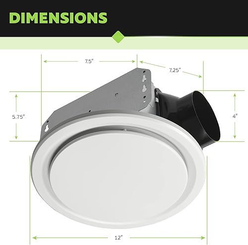 Miniatura 4 de Homewerks 7140-50-G3 Ventilador de baño para montaje en techo, ventilación de escape, ultra silencioso 1.0 Sones, 50 CFM, blanco