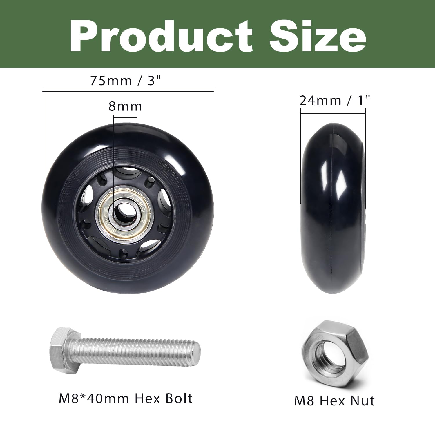 Ruedas giratorias para silla de oficina de 3 x 1 pulgadas, carrito de
