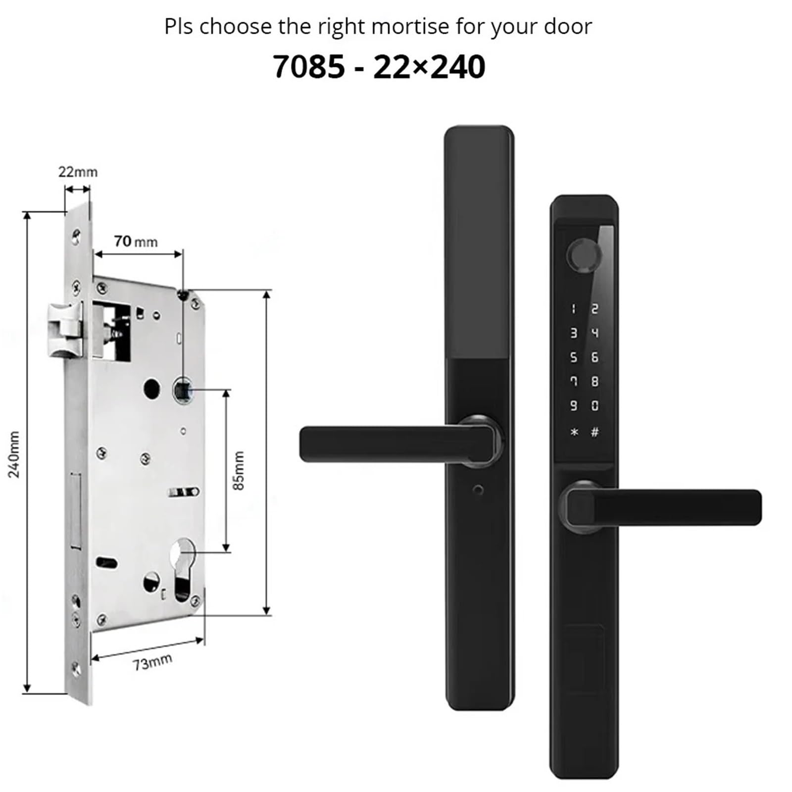 Serratura intelligente, 85 Serratura intelligente WIFI corpo serratura for porta in vetro for patio in alluminio Smart Life APP App maniglia digitale elettronica for impronte digitali(7085 (22X240))
