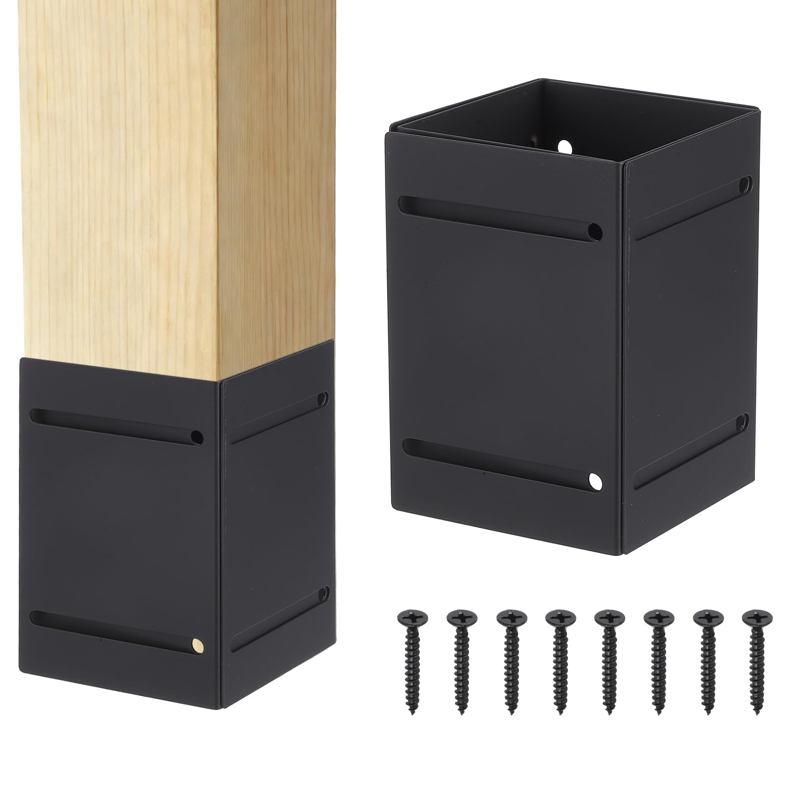 sourcing map Adjustable Post Protector, Carbon Steel Fences Post Protector (Range 3.3"-6") Protect Mailboxes, Deck, Fence from Rain Damage, Black