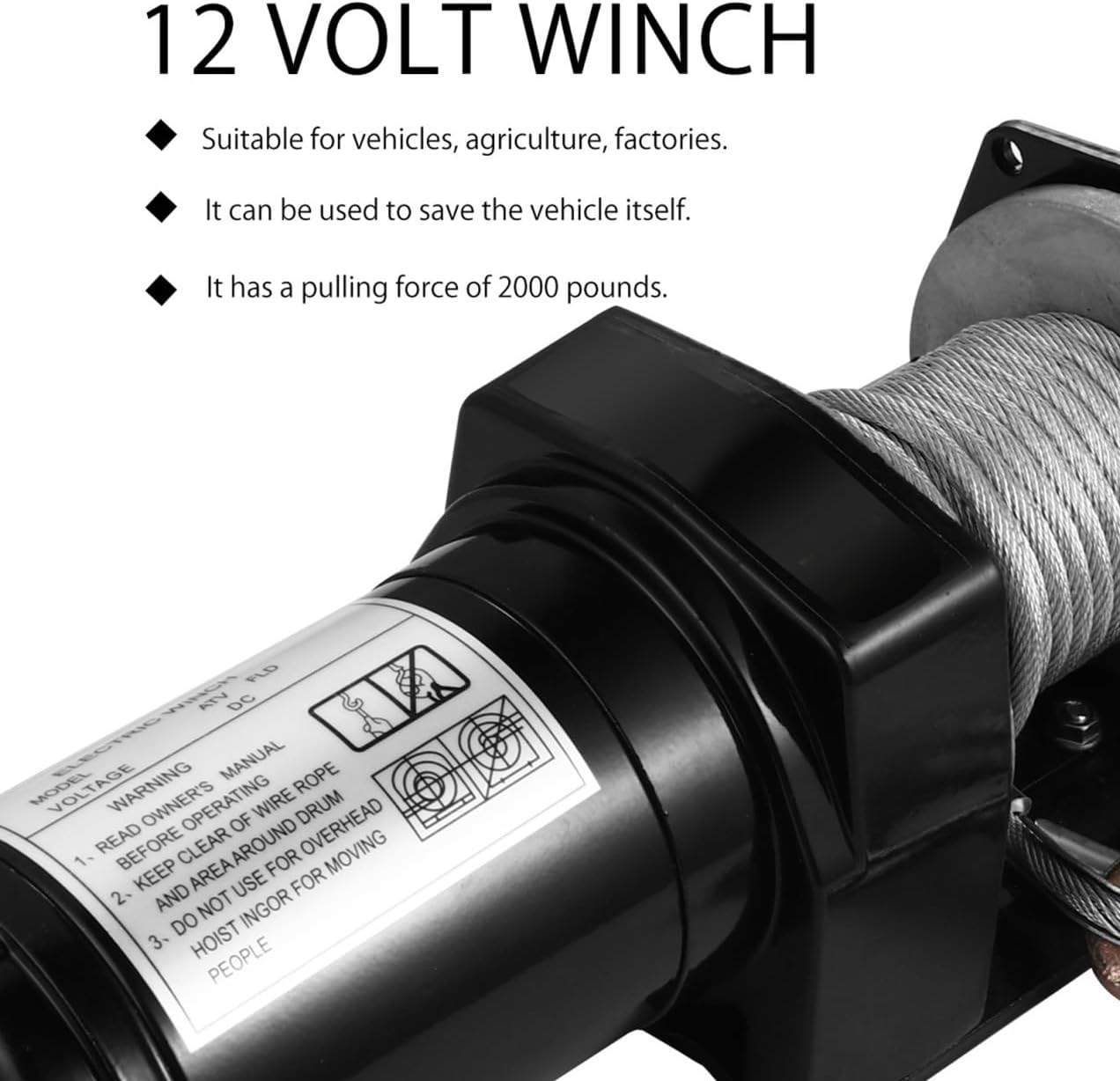 12v Electric Winch 2000lb with Wired Remote, Vehicle Traction Winch for Off-Road and Self, Sturdy 2pcs Set for Truck and SUV Towing