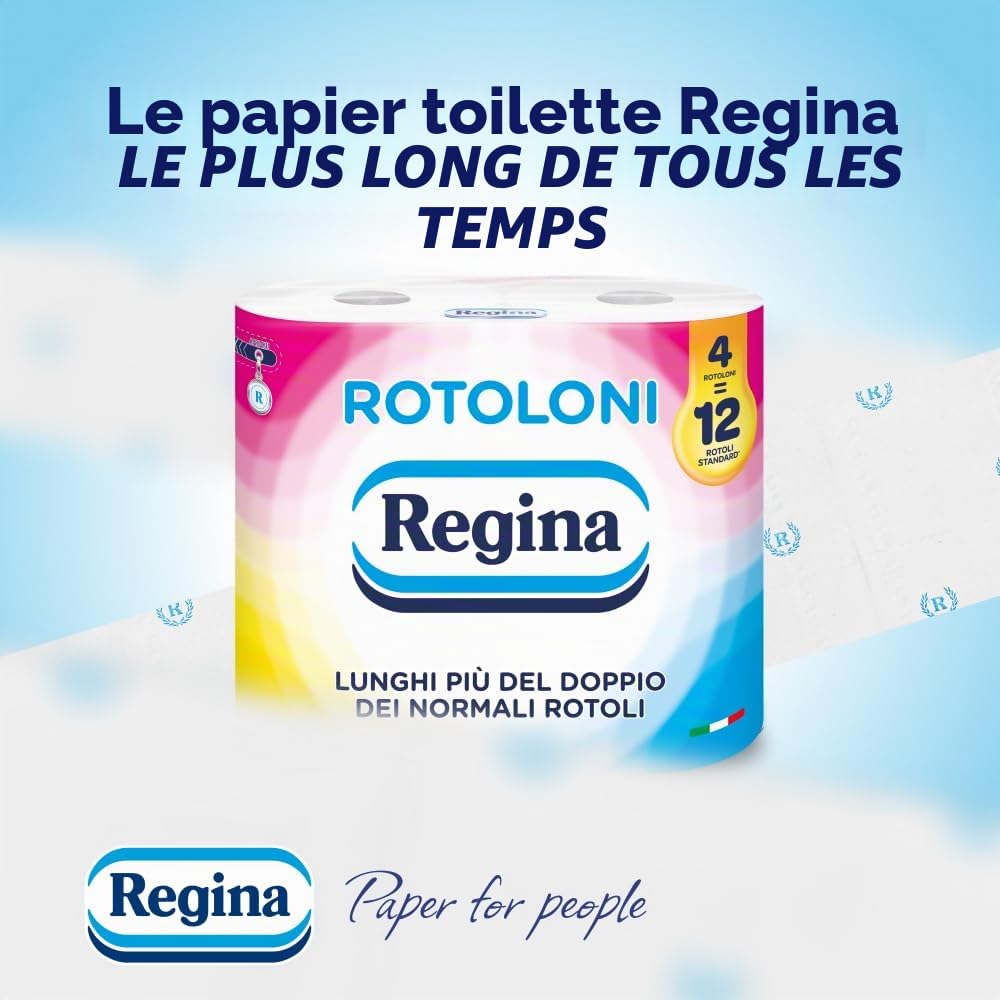 Regina Rouleaux 42 Maxi rouleaux de papier toilette, 500 feuilles à 2 voiles, longueur optimale, lot de 50% en plastique recyclé, papier 100% certifié FSC