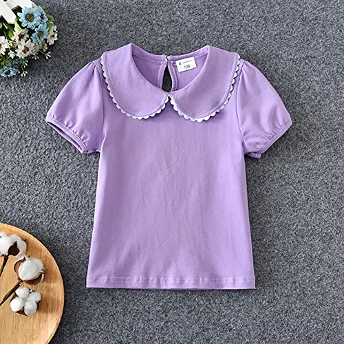 RNTOP Kids Baby Girl Short Sleeve Collar Shirt Toddler Girls Solid Color Blouse Casual Basic Tee (Purple, 18-24 Months)