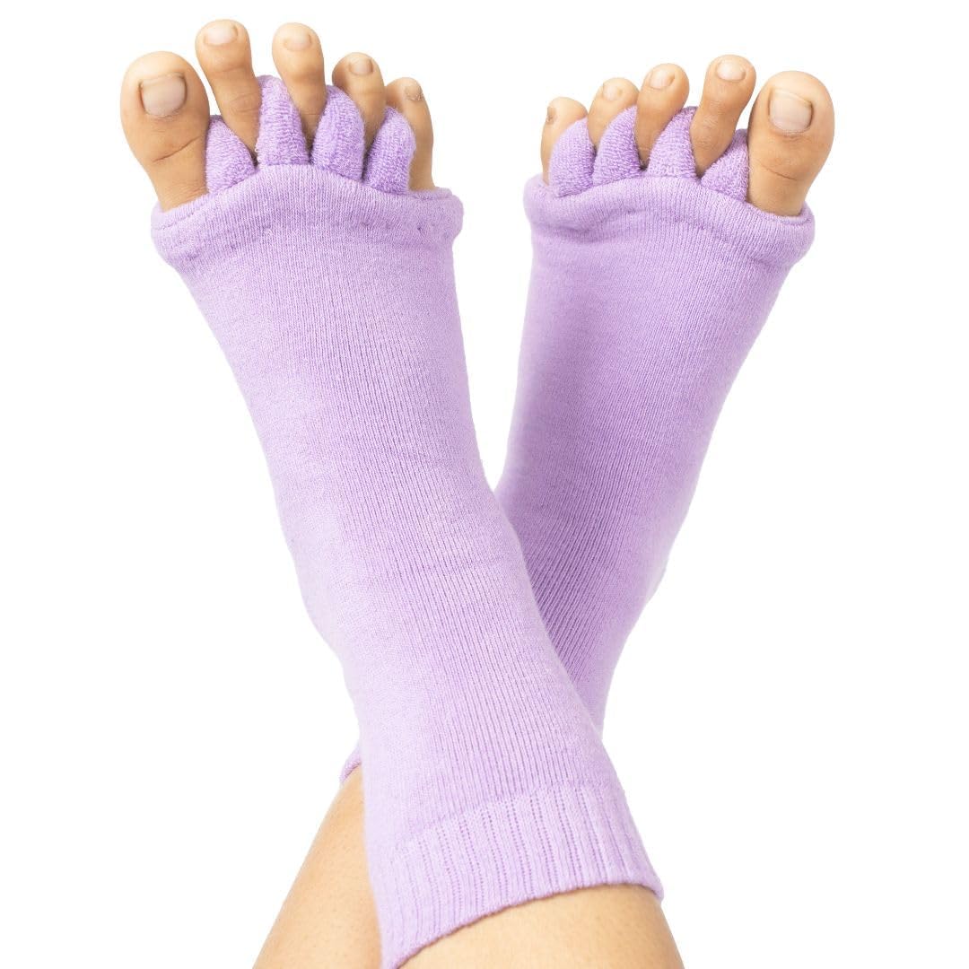 Amso Cotton Foot Alignment Socks - 5 Toe Separator for Easing Bunion, Plantar Fasciitis, Hammer Toes, and Pain Relief
