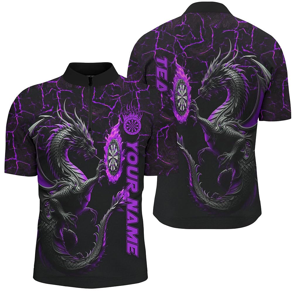 Personalisierte Lila Große Drachen 3D-Druck Darts Shirt für Herren & Damen | Individuelles Team Liga Darts Trikot Leistungs-Darttrikot T2207