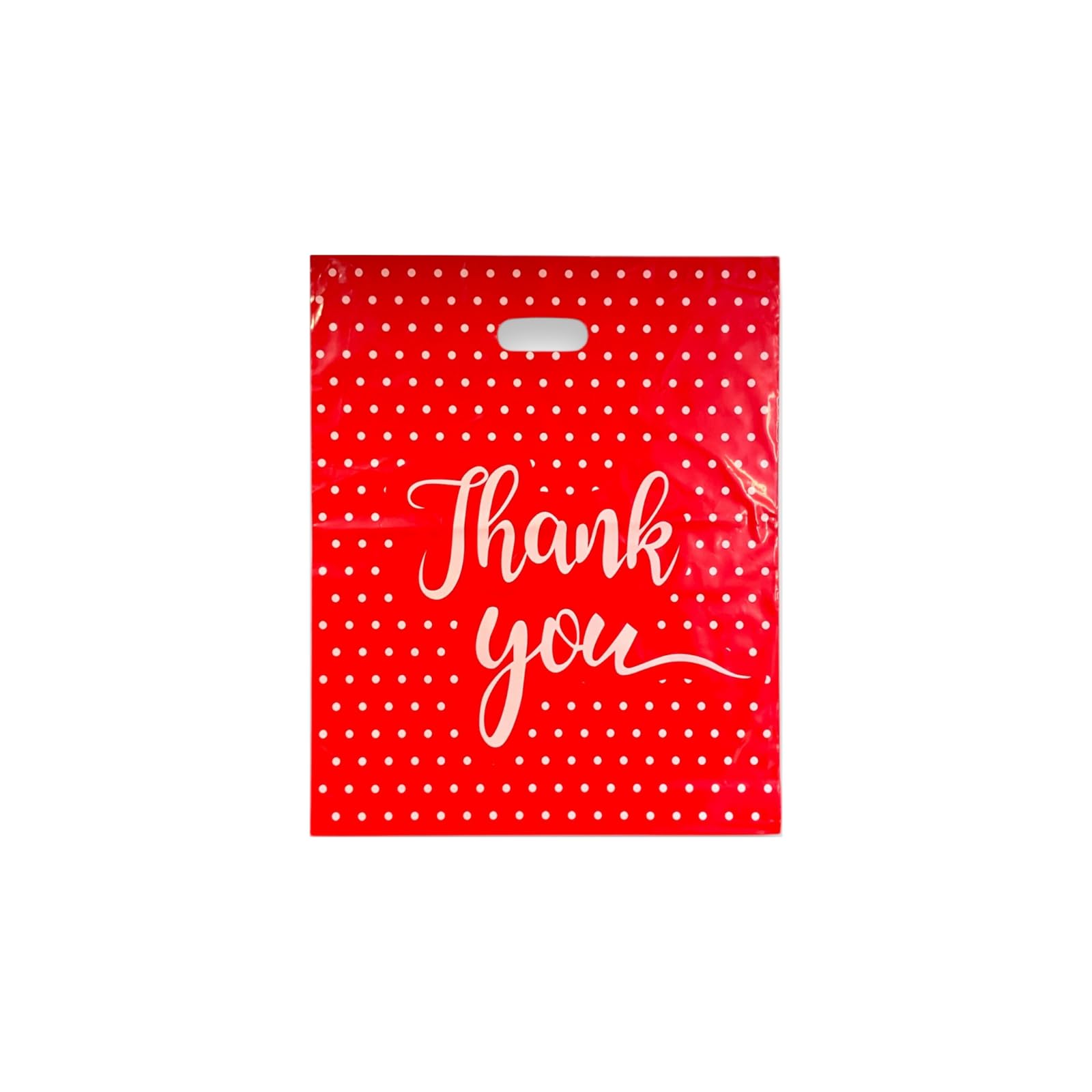 Red Thank You Plastic Carrier Bags | Polka Dot Gift Bags with Handles, Reusable Retail Shopping Bags, Plastic Boutique Bags | Packaging & Gift Wrapping (50, Small Medium (12" x 16" + 3"))