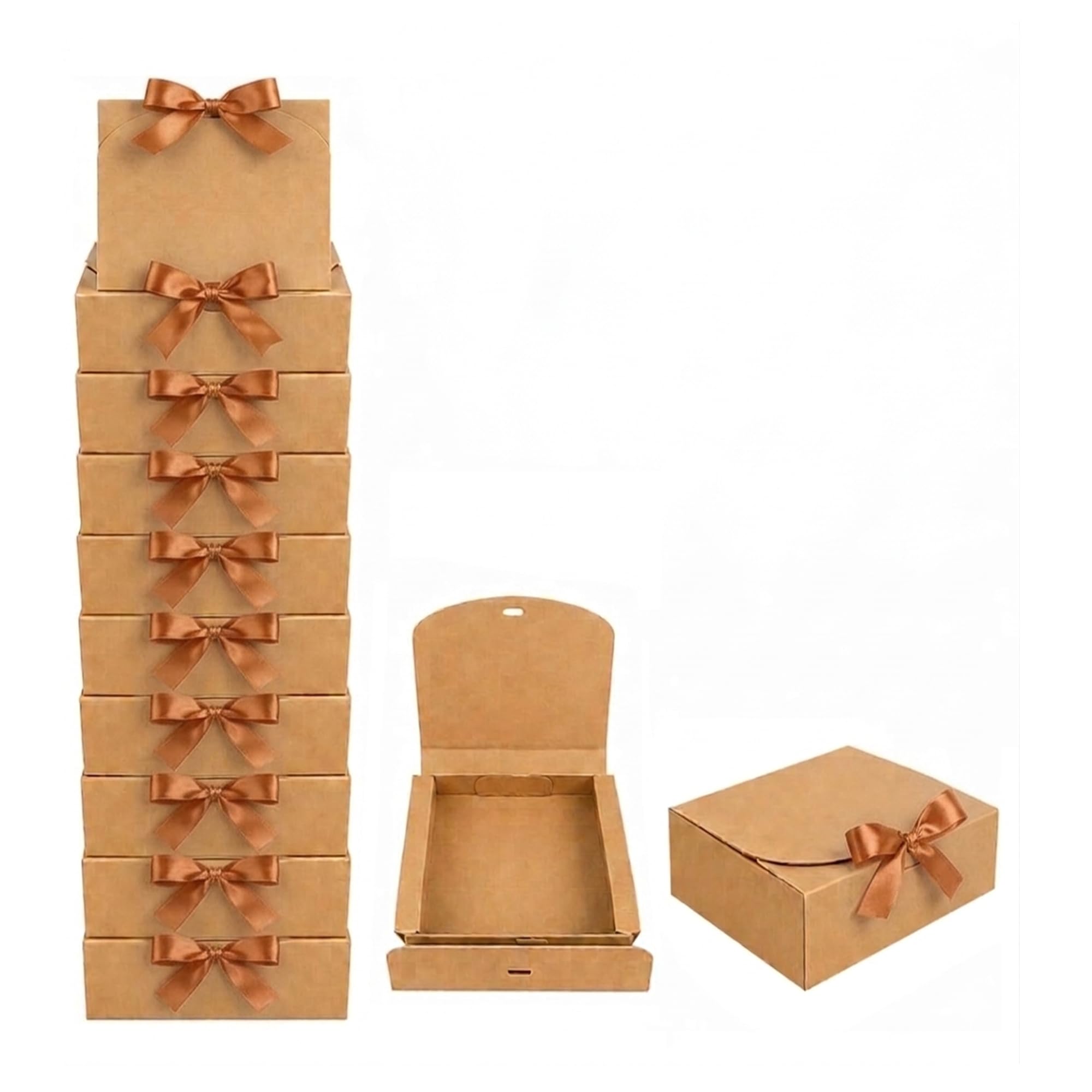 Emartbuy Brown Kraft Gift Box with Dark Brown Ribbon – 31 x 25.5 x 8 cm – Fits Books, Photo Frames & Flat Gift Sets – Birthdays Weddings Christmas Corporate Gifting Trade Wholesale – Pack of 12