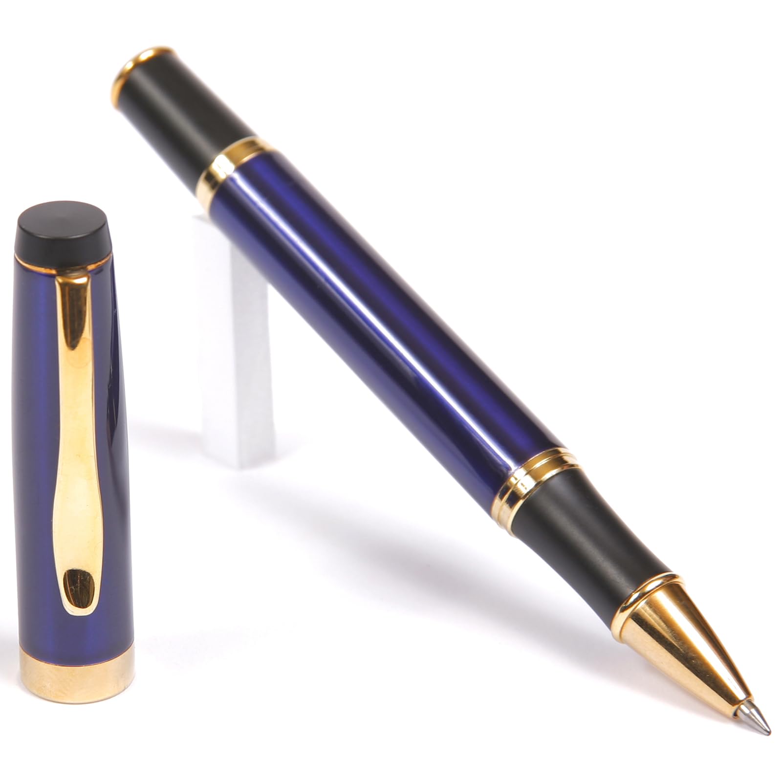 Lanier GRIPPER Rollerball Pen, Blue body Executive Design, 0.7mm Med. Point Schmidt 5888 Refill, Quality Chrome, and Gold Accents with Contoured Grip