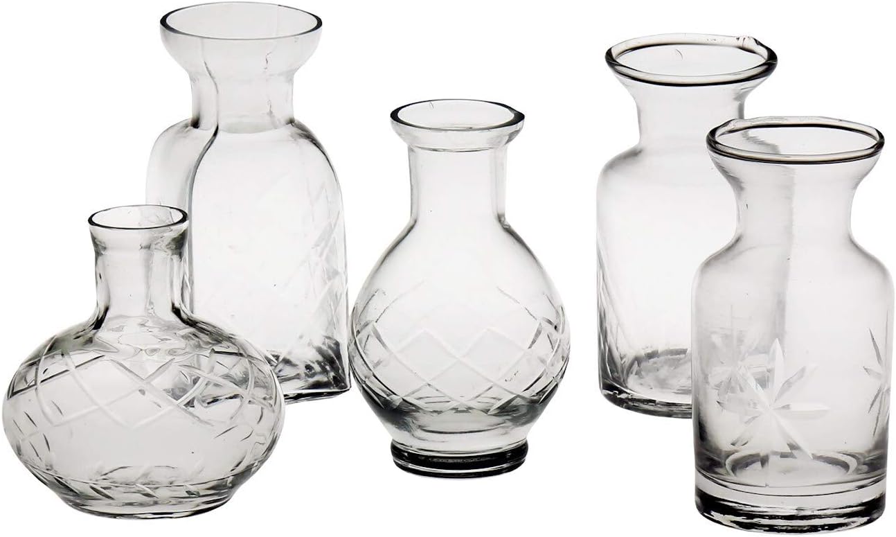 Small Cut Glass Vases In Differing Unique Shapes - Set Of Five by SIGNALS