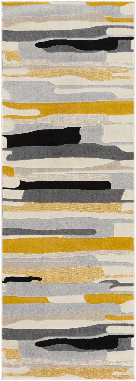 Livabliss Atlanta Boho 80x220 cm - Wohnzimmer, Schlafzimmer, Esszimmer, geometrisches Muster, Skandi Stil in Senfgelb, Grau, Beige