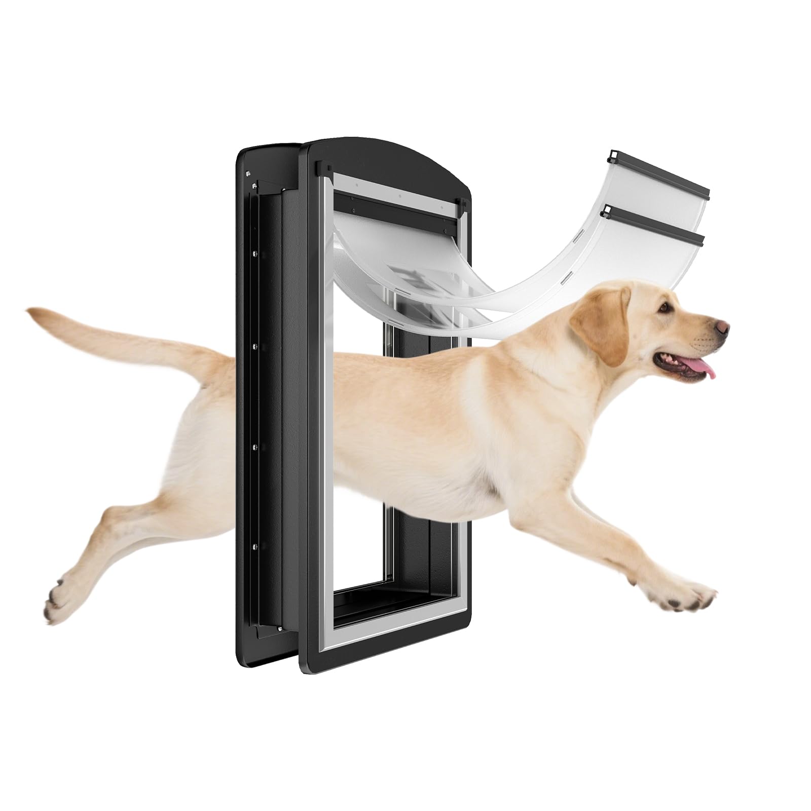 MAVRICFLEX Large Dog Door for Door - All-Stainless Steel Frame, Weather-Resistant Double Soft Flaps, 2 Sliding ABS Panels for Indoor/Outdoor Use, Fits