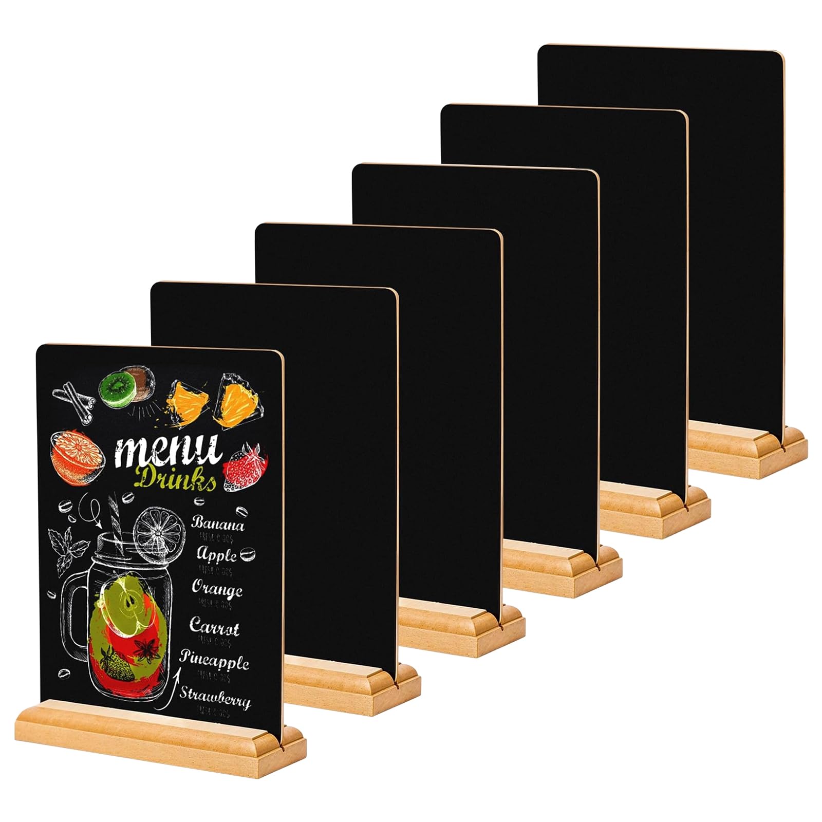 6 lavagne formato A4, 21 x 29,7 cm, lavagne da tavolo con supporti in legno, lavagna cancellabile, lavagna per feste, matrimoni, bar, ristoranti, camion di cibo, decorazione per tavoli