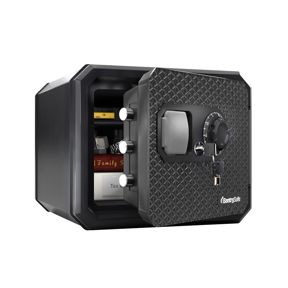 ENTRY Premium Cross Fire-Resistant and Waterproof Safe with Emergency Key Unlock Home Safe UL Rated 1-Hour Fire Protection ,22.9L Capacity A4 Size Compatible Dial Lock Includes Shelf Black JPW082KSB