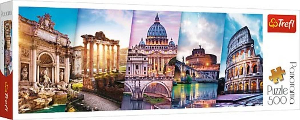 Trefl Panorama Traveling to Italy 500 Piece Jigsaw Puzzle Red 26"x9" Print, DIY Puzzle, Creative Fun, Classic Puzzle for Adults and Children from 10 Years Old