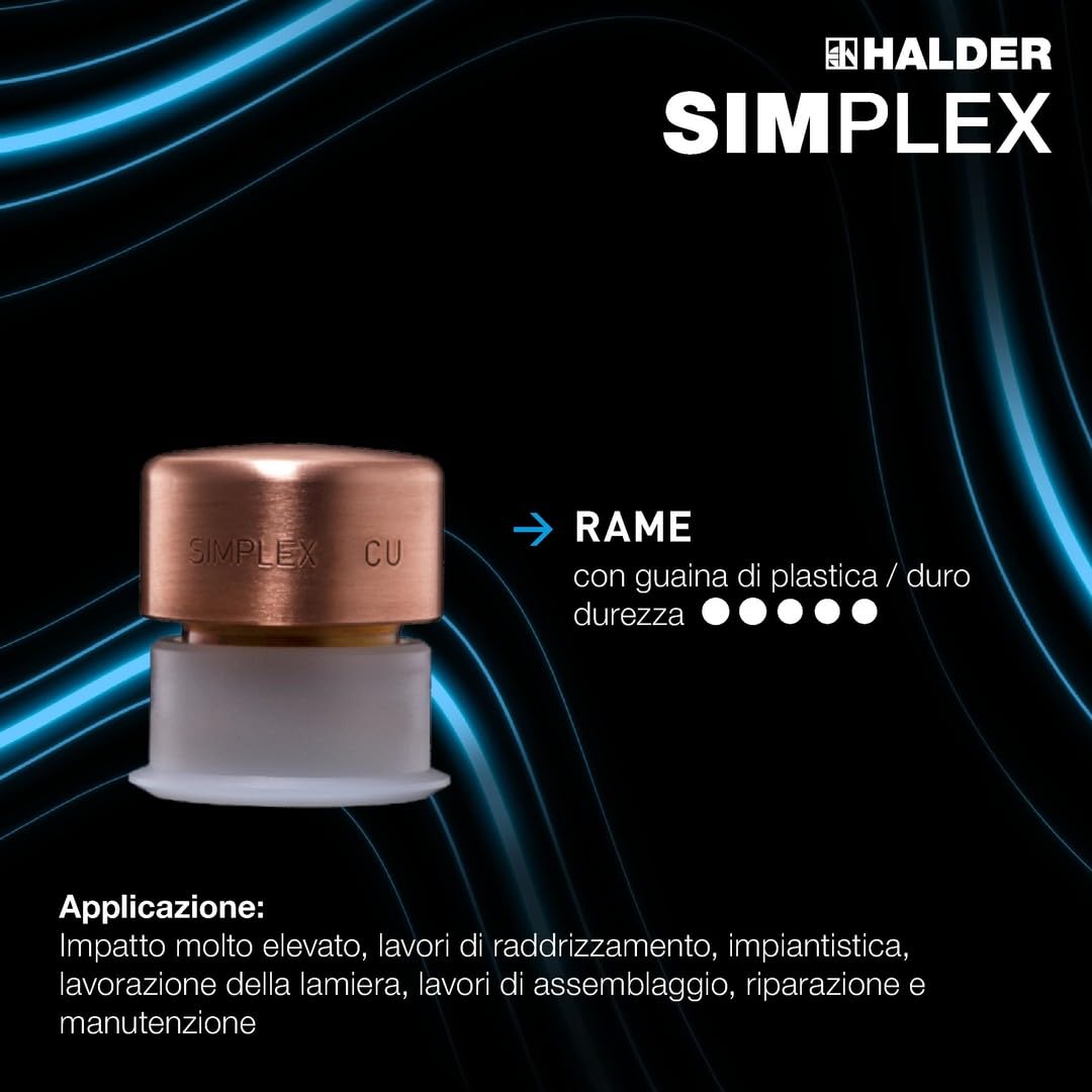HALDER - Scatola d'azione per auto, martello delicato SIMPLEX D40, rame/metallo morbido + foratura | 3749s001