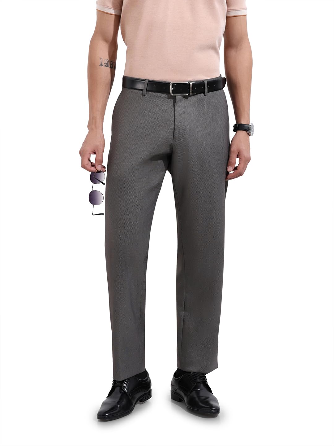the indian garage co Men Regular Fit Self Design Formal Trousers-picture-45