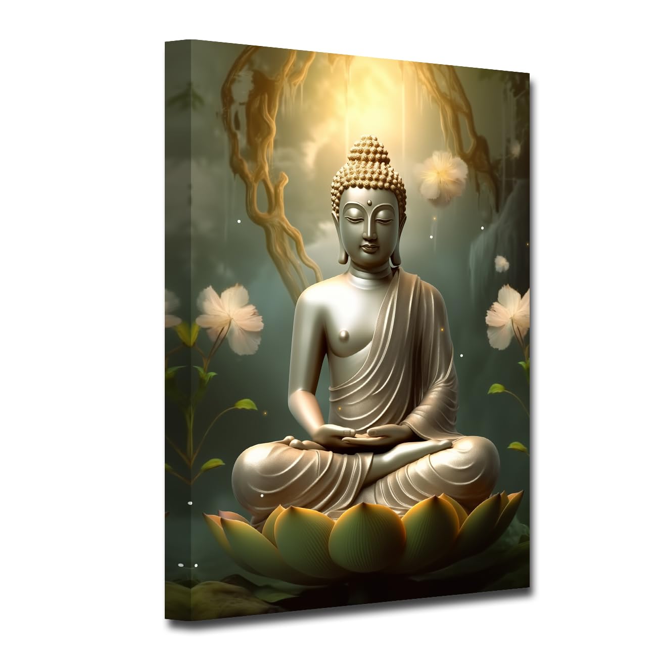 LZIMU Gold Buddha Wall Art Buddha Statue with Lotus Canvas Prints Zen Pictures Spa Decor for Spiritual Meditation Yoga Room Office Framed (Buddha-3, 28.00"x42.00") โ image 1