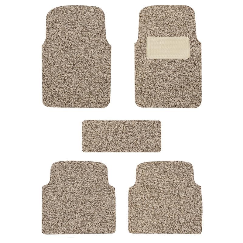 Image of FAM Enterprises Curly Car Floor Mat Compatible for Honda BRIO||Curly /Noodle Car Mat Dust & Liquid Trapping with Heel Pad||Set of 5 ||Color-Coffee & Beige
