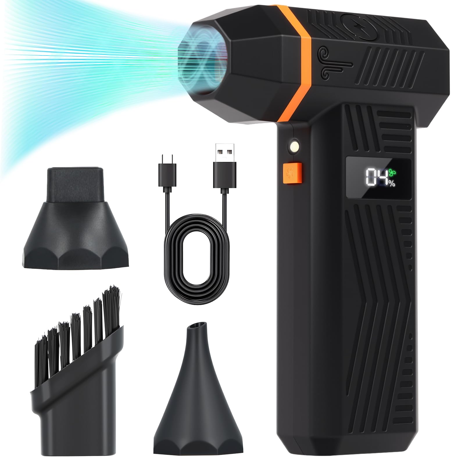 Luftgebläse 200.000 U/min Druckluftpistole 4 Düsen LCD-Display 4000 mAh Akku