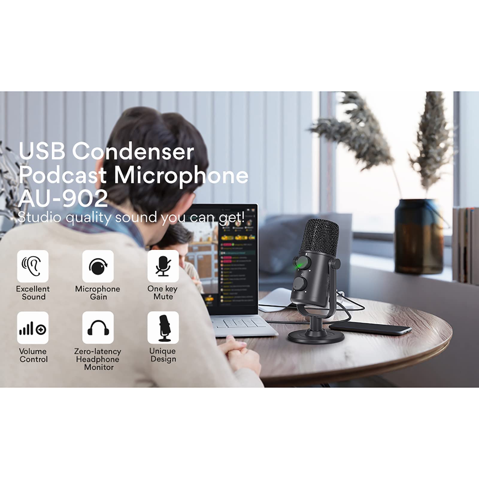 Microfono Di Registrazione, Microfono Per Alesatura Cardioide a Condensatore USB, Corpo Interamente In Metallo, Adatto Per YouTube, Skype, Giochi, Insegnamento Online, Podcast, Studio