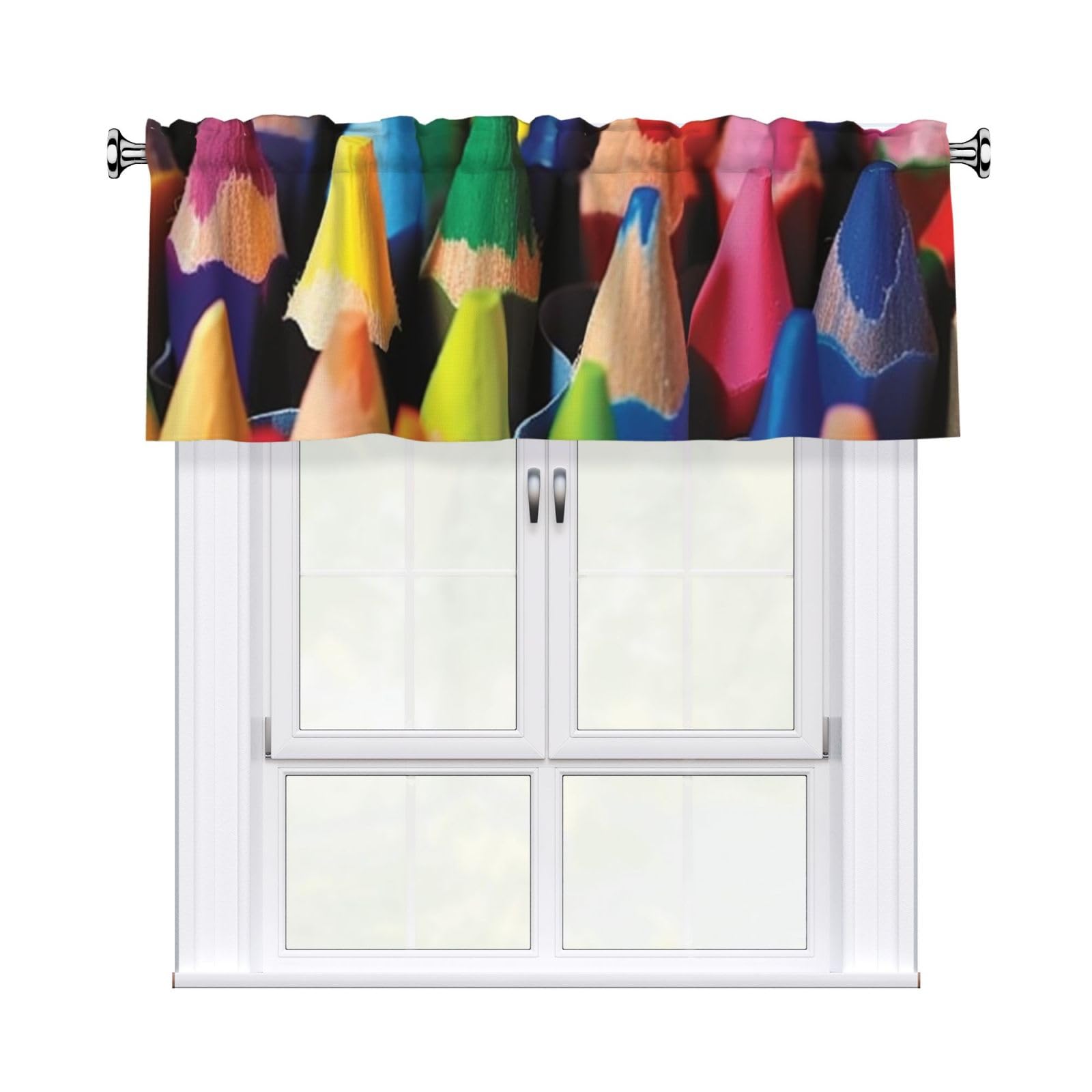 DWVTSLH Crayons Valances Curtains for Windows, Rod Pocket Drape Valence Blackout Short Curtains for Kitchen Bathroom Bedroom Window Treatment for Home Décor 54x18 Inch