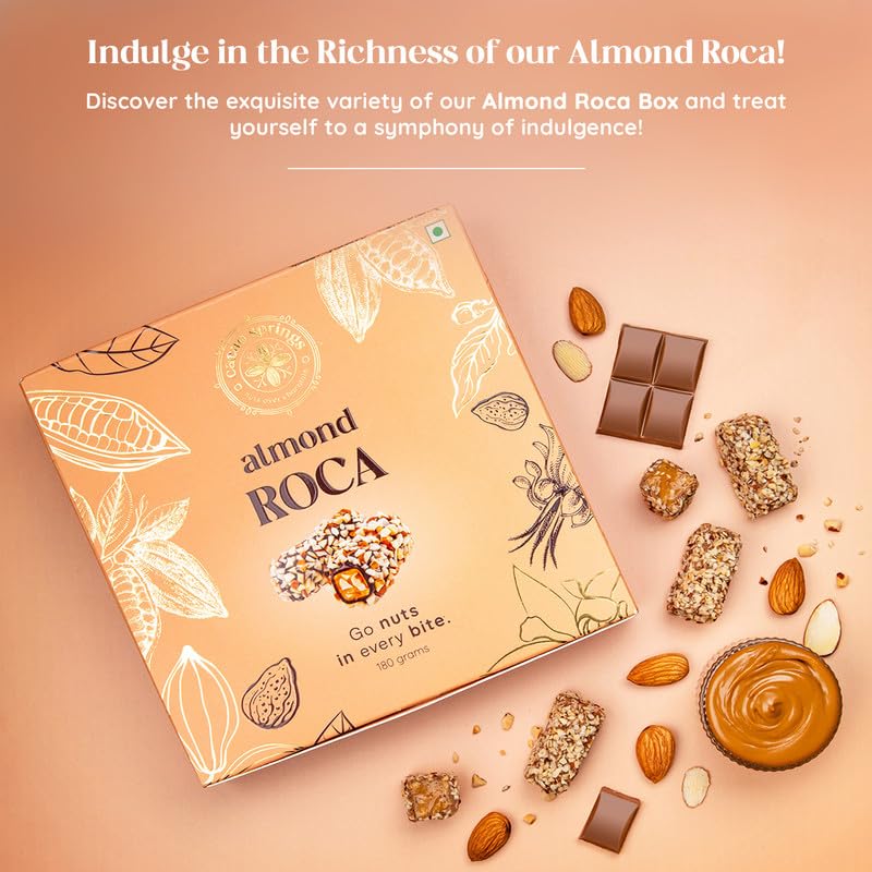 Image of Cacao Springs Premium Almond Roca Chocolates for Healthier Snacking, Premium Choco & Nut Delicacy Treats, Premium Gift Hamper, 15 Pieces in Each Box, 1 Box, 180gm