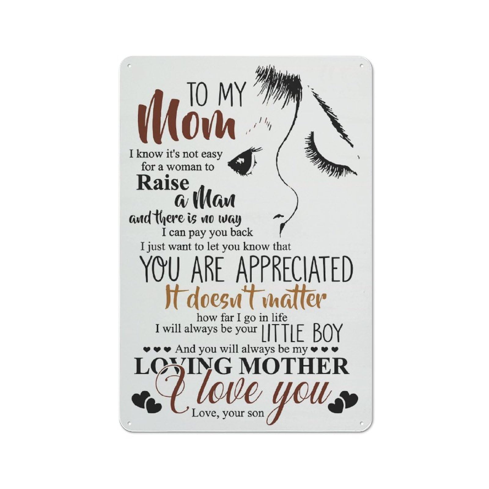 Junmoney Style-18 Metal Wall Sign 30X20cm Featuring To My Mom Son To Mom For Café Or Restaurant, A New Home Present For Hospitality Interior Collectors