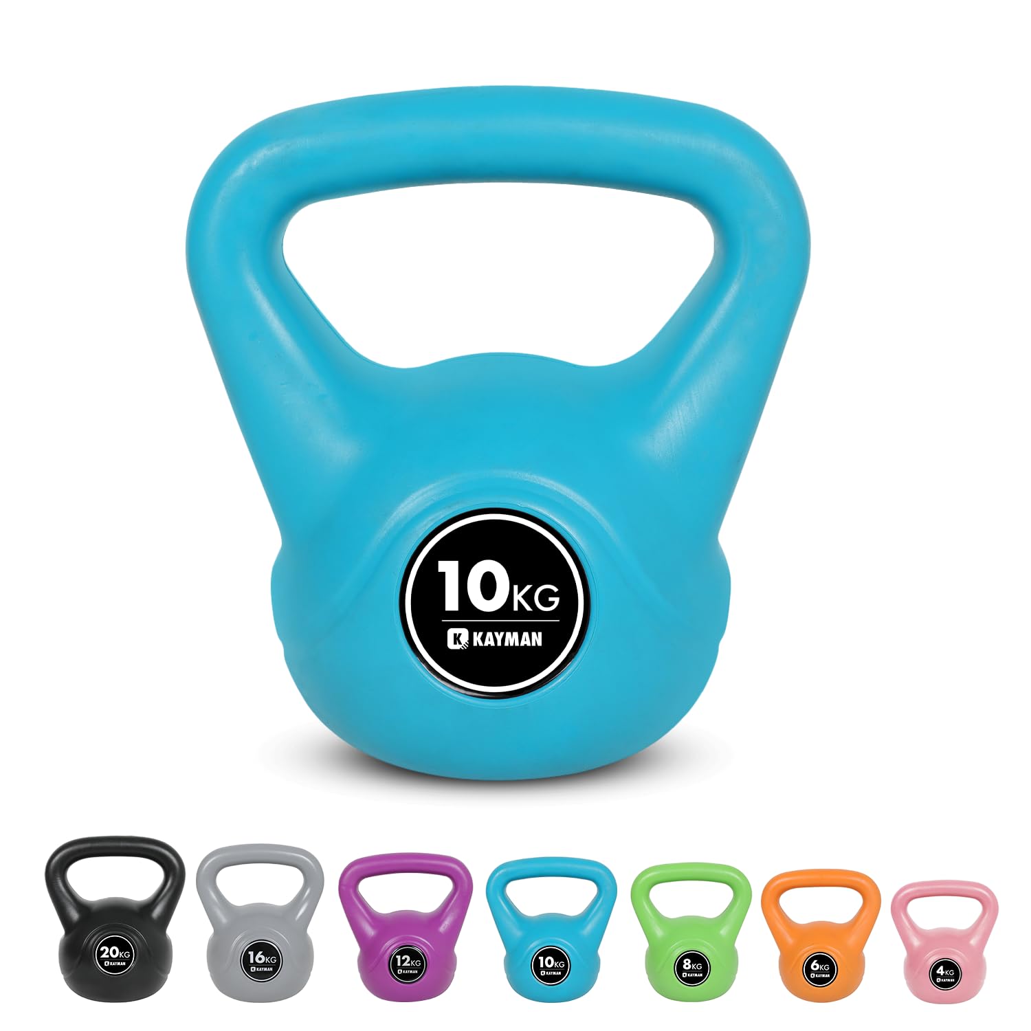 Kayman Kettlebell Set, 4, 6, 8, 12, 16 & 20KG Ergonomic Handle & Flat Bottom for Stability, Home Gym Weight for Strength Training Cardio & Fitness Workouts, Durable Kettle Bells (10Kg)