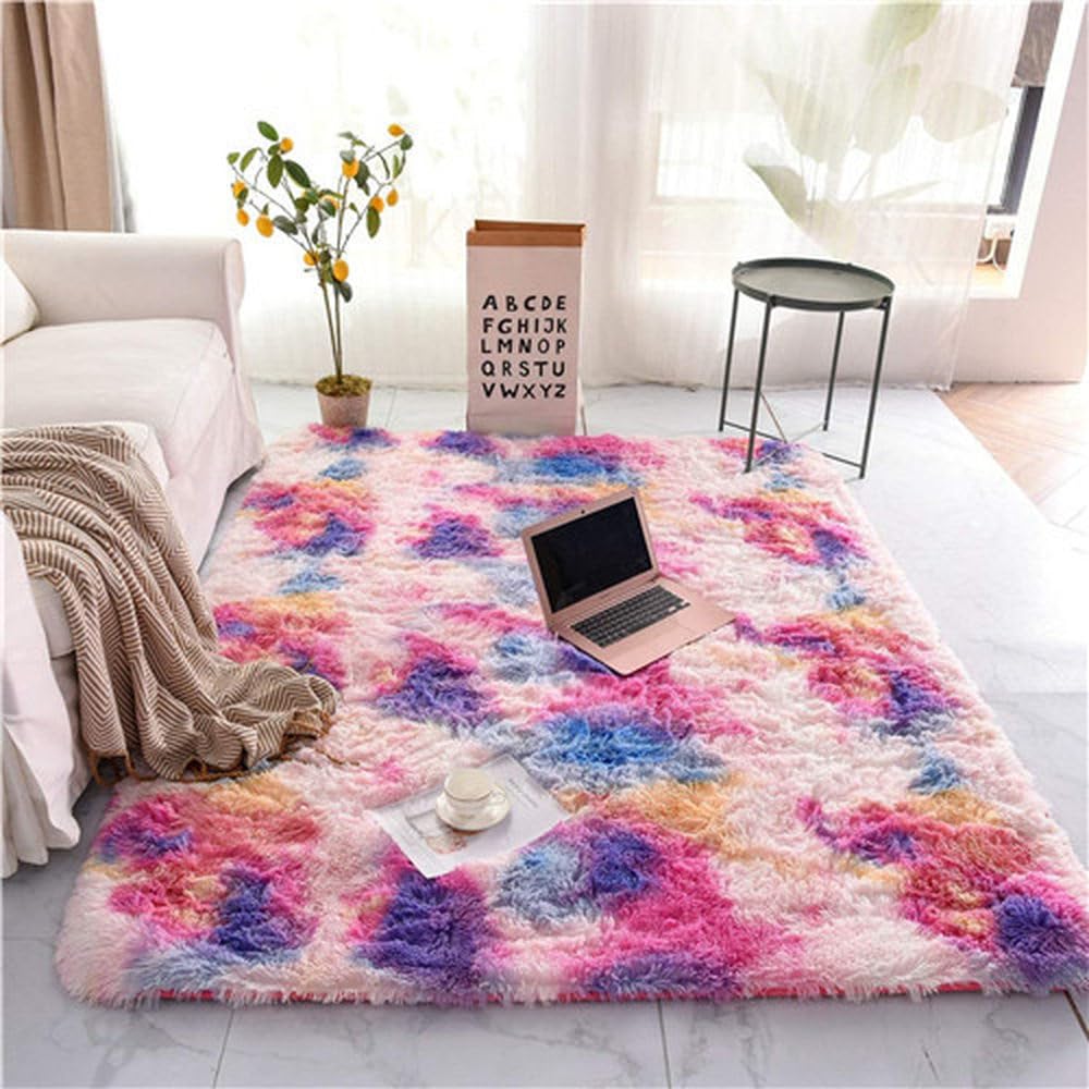 Tapis coloré à poils longs et tapis de chambre doux 50x120
