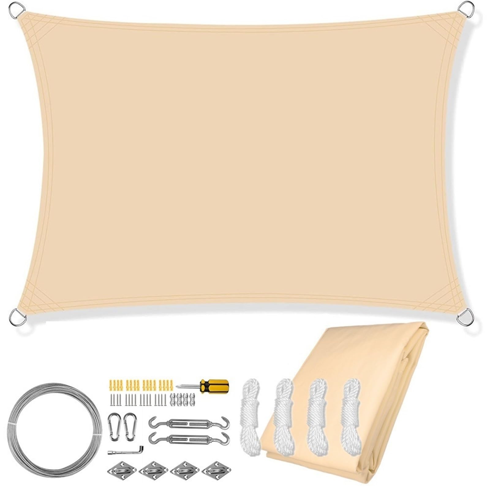Voile auvent de protection 300x500 cm jaune clair avec 47 accessoires de pose
