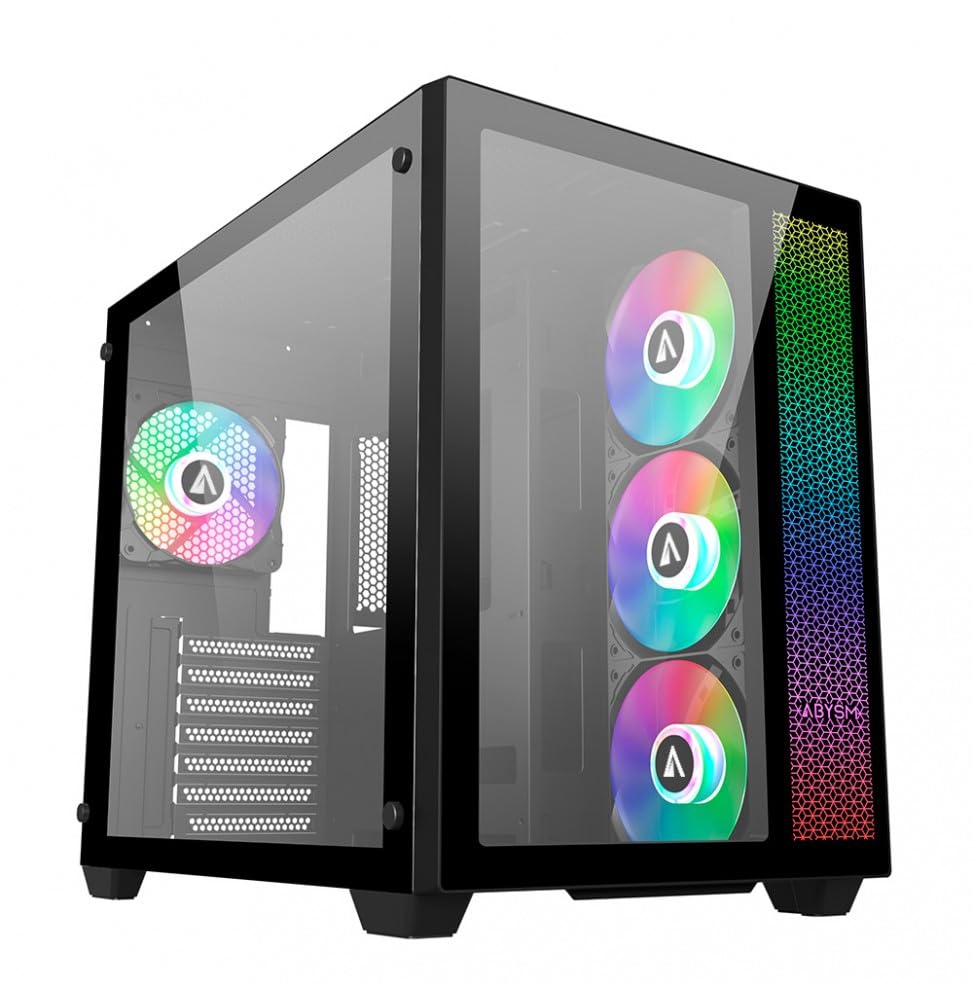 ABYSM Gaming Caja PC Gamer Danube SAVA Black ATX, con Espacio para Tarjetas Gráficas de hasta 410 mm, Lateral de Cristal Templado, USB-C y Cuatro Ventiladores ARGB