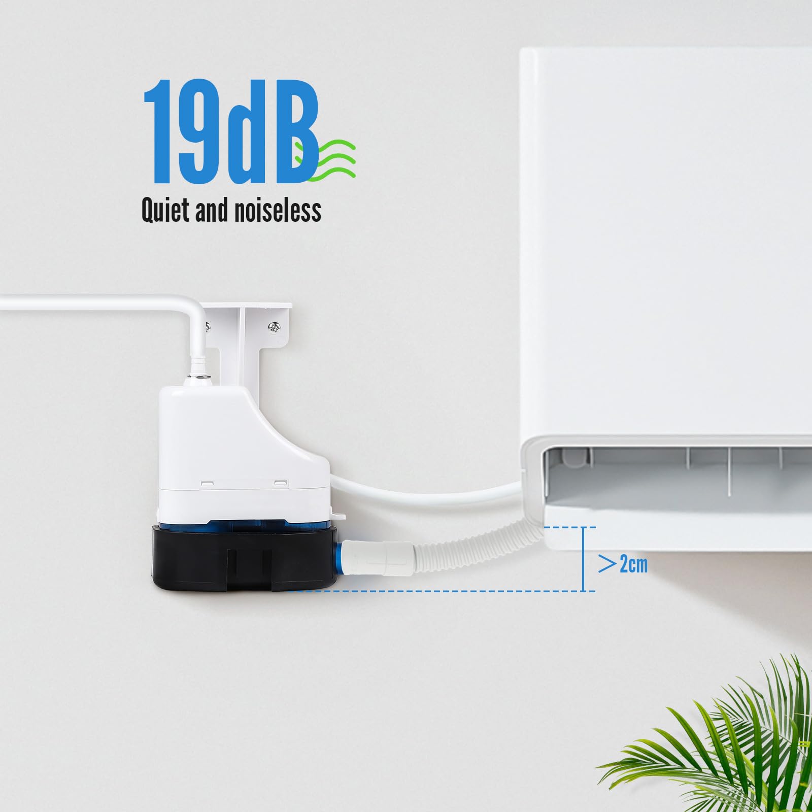SWAWIS Pompa della Condensa per Condizionatore, 19dB Pompa di Scarico Condizionata Automatica con 70ml Serbatoio dell'Acqua, Portata Massima 24L/h, Prevalenza 10m, per Condizionatori d'Aria 10kW