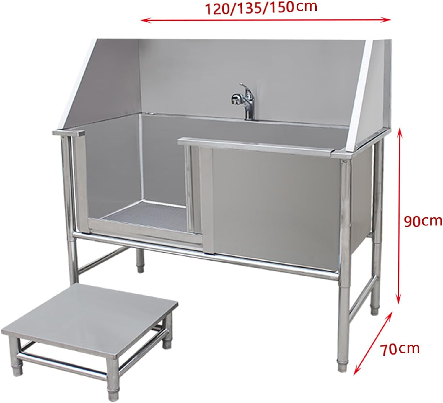 Dog Washing Station Stainless Steel Pet Dog Bath Tub, Dog Grooming Tub, Cats Dog Wash Shower Sink,Dog Washing Station Left Door with Multifunctional Stool,Vegetable,120cm