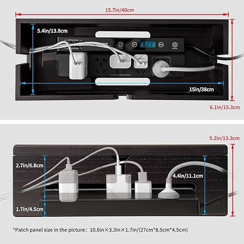 Miniatura 5 de Caja de cables grande de nogal  Organizador de cables Caja de organización de cables para ocultar cables y gestión de cables  Caja organizadora de