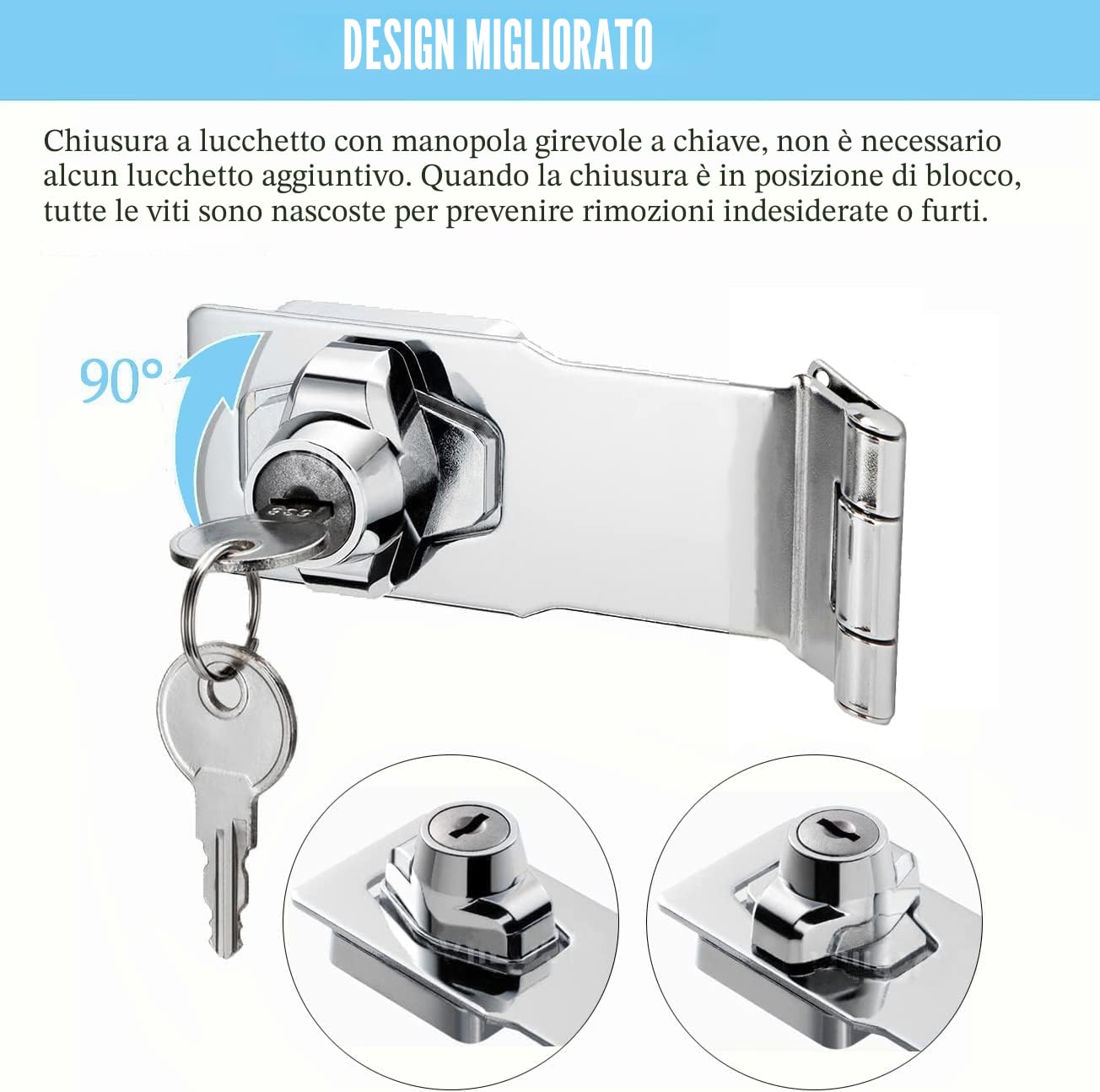 Lucchetto a serratura, chiusura a chiave con diverse chiavi, cassetto armadietto Serratura, Lucchetto Hasp, Chiusure Hasp, chiavistello, serratura per porte (Silver Right Angle 3 Inch)