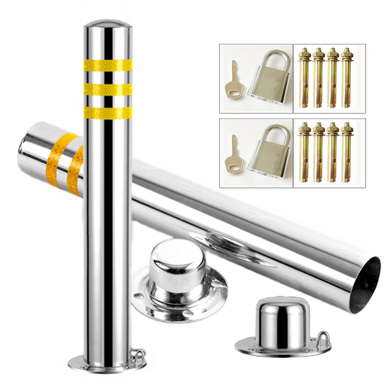 WDSOPK Parking Barrier Stainless Steel Parking Bollards,2 Pack Parking Barrier Lock,Remote Parking Barrier,Used for Lane Parking Interception（76×750mm）