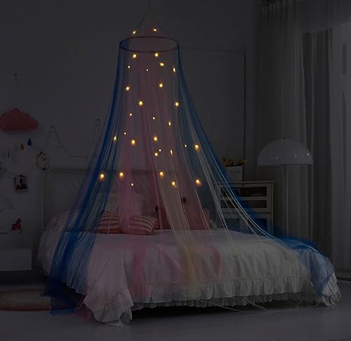 Miniatura 2 de Mengersi Toldo de cama para niñas con estrellas que brillan en la oscuridad cortinas de dosel para niños cuna de bebé cama individual tamaño Queen