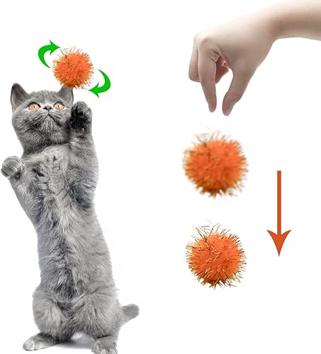 Miniatura 4 de Yuntop 70 bolas brillantes de colores surtidos, juguete para gatos de oropel con purpurina, pompones interactivos para gatitos, bolas peludas