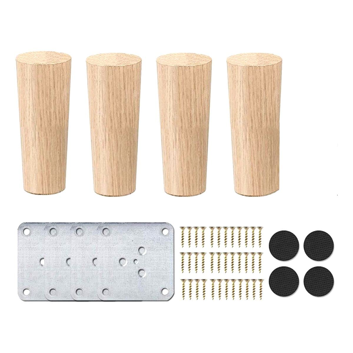 Lingky Oblique Tapered Wooden Furniture Legs, Set Of 4 Solid Wood Furniture Replacement Feet With Mounting Plate & Screws For Sofa Tv Cabinet Bed Dining Table (,7" / 18Cm)
